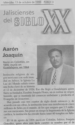 Apóstol Aarón Joaquín, jaliscience del siglo XX